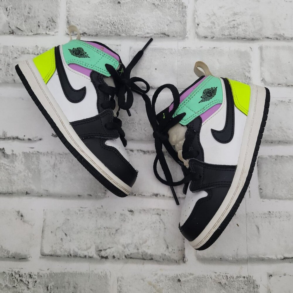 Nike Air Jordan 1 Mid GS Retro Pastel White Black Volt Green Bright Youth 8C